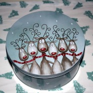 (FOTO: Finntastic) Die Elchpfefferkuchen haben Platz in Janne-Oskaris lustiger Rentierdose gefunden.